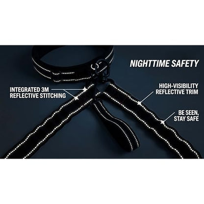 X11PAWS - Heavy Duty Dog Leash Hands Free Bungee | Two Large Dogs Up to 250 lbs | Comfortable Shock Absorbing Bungee | Reflective Dual Padded Handles | Lumbar Waist Belt 24-42" | 360° Swivel Clips