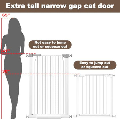 41" Extra Tall Cat Gate for Doorway, 60.3-62.9'' Metal Pet Baby Safe Gate, Extra Wide Pressure Mounted Child Door with Expansion Kit, No Drilling Baby Gate Indoor, No Climb Proof Gate, White - size: 60.3-62.9''W