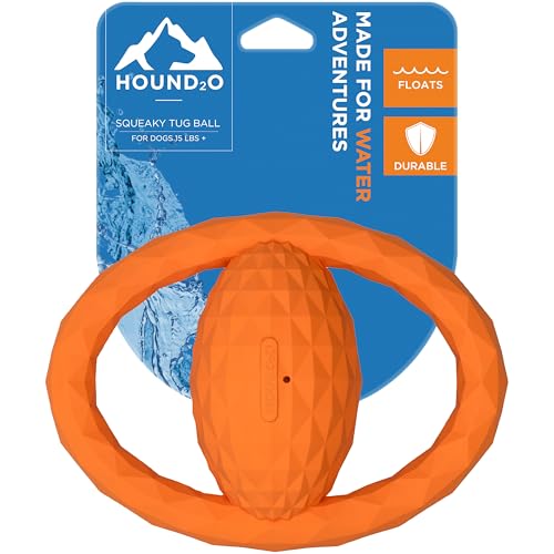 Playology HOUND2O Dog Toys | Squeaky Tug Ball Floating Outdoor Toy for Dogs | Bright Orange Dog Ball for Tug of War and Fetch - color: Orange