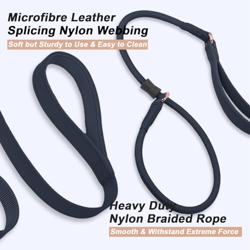 Slip Lead Dog Leash, Soft Leather Dog Training Leash with Double Handle, Heavy Duty Nylon Dog Lead Slip Lead and Collar, No Pull Walk for Medium Large Small Dogs 6ft Black - color: Black, size: 6ft