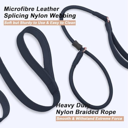 Slip Lead Dog Leash, Soft Leather Dog Training Leash with Double Handle, Heavy Duty Nylon Dog Lead Slip Lead and Collar, No Pull Walk for Medium Large Small Dogs 6ft Black - color: Black, size: 6ft