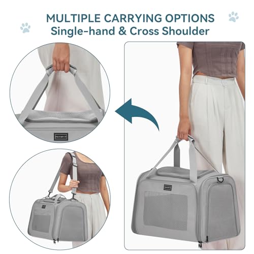 PETSFIT Dog Carrier Cat Carriers for Puppies, Medium Cats up to 25Lbs, Travel Soft Sided Pet Carrier (Large, Grey) - color: New Grey, size: Large