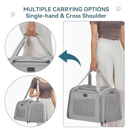 PETSFIT Dog Carrier Cat Carriers for Puppies, Medium Cats up to 25Lbs, Travel Soft Sided Pet Carrier (Large, Grey) - color: New Grey, size: Large