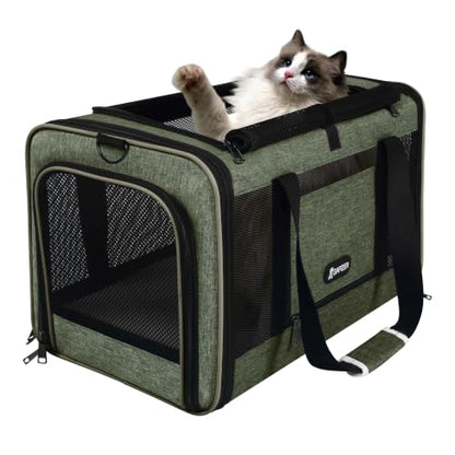 GAPZER Medium Cat Carrier Bag Lightweight, Soft-Sided Small Pet Carry Crate Teacup Breed Dogs, Top Loader Yorkie Kennel Sturdy Durable Mesh up to 15 lbs for Indoor House Dark Green - color: Olive