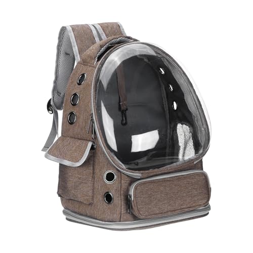 Pet Backpack Carrier, Portable and Ventilated, Oxford Cloth, Dog Cat Travel Bag with Transparent Cover 13.39", (Khaki, 1 Pcs), Intended for Hiking/Camping/Traveling - color: Khaki