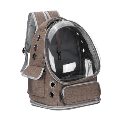Pet Backpack Carrier, Portable and Ventilated, Oxford Cloth, Dog Cat Travel Bag with Transparent Cover 13.39", (Khaki, 1 Pcs), Intended for Hiking/Camping/Traveling - color: Khaki