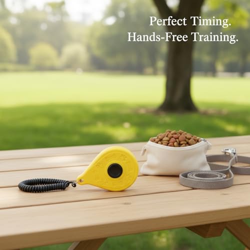 Dog Training Clicker with Wrist Strap - Ergonomic Mechanical Sound Signal for Obedience & Trick Training, Durable PP Plastic (1 Pack) - color: Yellow