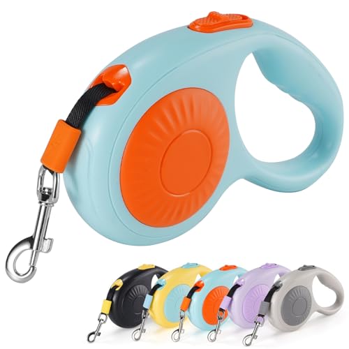 JSXD 360° Tangle-Free Retractable Dog Leash with One-Handed Brake, Pause, Lock, 10 ft Strong Nylon Tape Pet Walking Leash,Suitable for Cats, Small and Medium Dogs up to 66 lbs (Blue, 10 ft) - color: Blue