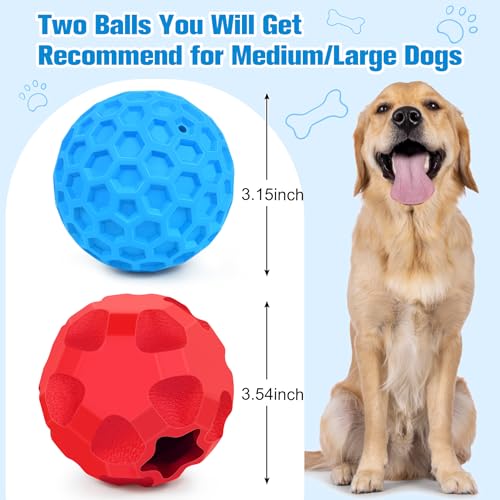 2-in-1Indestructible Dog Toy Balls for Aggressive Chewers, Interactive 3.15”Squeaky Dog Balls and 3.54”Treat Dispensing Ball to Keep Them Busy, Chew Toys for Large Dogs, Enrichment Toy - color: Red Blue