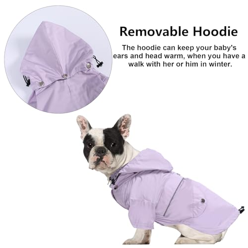 Morezi Dog Zip Up Raincoat with Reflective Buttons, Rain/Water Resistant, Adjustable Drawstring, Removable Hood, Raincoats with Legs 8lbs to 80lbs Available - Purple - XS - color: Purple, size: X-Small