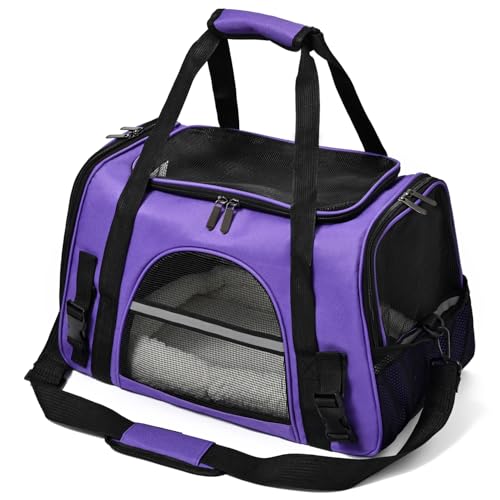 Dog Cat Carrier Soft for Small Pet Up to 16 Lbs TSA Airline Approved Travel Carrier Collapsible Puppy Car Mesh Bag 17.5 * 10.2 * 11.4 inch - Purple - color: Purple