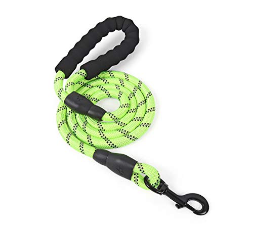 MoonyLI Soft Padded Handle Rope Dog Lead with Highly Reflective Threads, Suitable for Small, Medium and Large Dogs, Rope Leash - color: Green