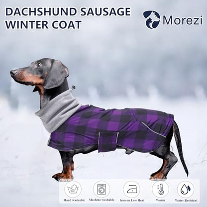 Dachshund Coats Waterproof Suitable for Dachshunds Sausage Weiner Dog Winter Coat Padded Fleece Puppy Snowsuit with Adjustable Bands Reflective Stripe - Plaid Purple - S - color: Plaid Purple, size: Small