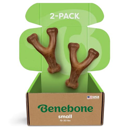 Benebone 2-Pack Wishbone Durable Dog Chew Toy for Aggressive Chewers, Real Bacon Made in USA, Small - size: 2 Pack - Small