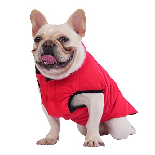 PetWarm Reversible Dog Winter Coat, Windproof Dog Puffer Vest, Soft Vest for Dogs with Hook-and-Loop Strap for Easy Dressing, Waterproof Coat for Dogs with Adjustable Fit, Red, S - color: Red, size: Small