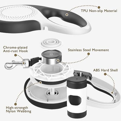 Retractable Dog Leash with Chew Proof Cable,26 ft Durable Dog Leash for Large Medium Dogs up to 110 lbs, 360° untangled, One-Handed Brake. (White) - color: White, size: 26ft