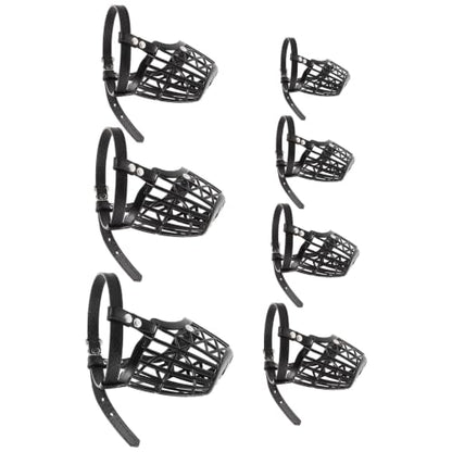 UKCOCO 1set Plastic Basket Dog Muzzle with Adjustable Pu Leather Strap Breathable Mouth Cover for Biting Barking Chewing Control Lightweight Black Masks for Large Dogs