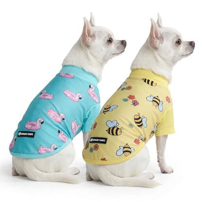 Spark Paws Sunblock Dog T-Shirt, SPF30 Protection, Lightweight Breathable Quick Dry for Dogs with Sensitive Skin - Bees & Flamingo (Set of 2) - Size M - color: Bees & Flamingo, size: M: 10-15lbs
