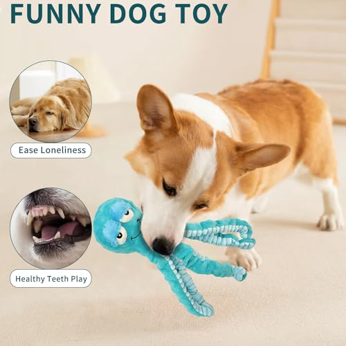 Squeaky Dog Toys - Interactive Plush Toys for Medium Dogs- Blue Octopus Toys for Tug of War - style: Octopus dog toys
