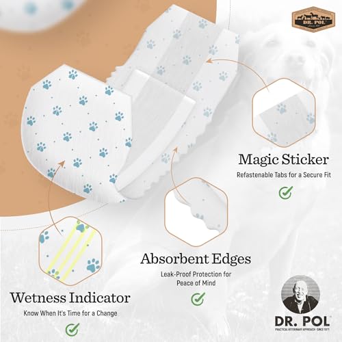 Dr. Pol Male Dog Diapers – Super Absorbent, Breathable, Leak-Proof with Wetness Indicator, Large, 50 Count - size: LG Waist Size 25 - 29.5 in