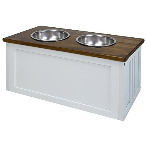 Casual Home 603-15 Wooden Storage Stand Pet Feeder, Two-Tone (Warm Brown, White), One Size - color: Warm Brown+White