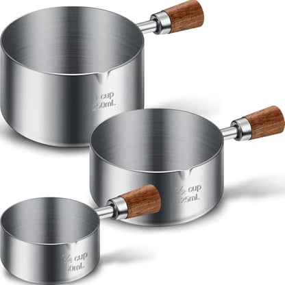 SiliFine 3 Pcs Dog Food Scoop 1 Cup, 1/2 Cup, 1/4 Cup Stainless Steel Pet Food Scoop Measuring Cup with short Handle for Dog Cat Rabbit Food Feeding Kitchen Gadget Utensil