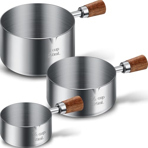 SiliFine 3 Pcs Dog Food Scoop 1 Cup, 1/2 Cup, 1/4 Cup Stainless Steel Pet Food Scoop Measuring Cup with short Handle for Dog Cat Rabbit Food Feeding Kitchen Gadget Utensil