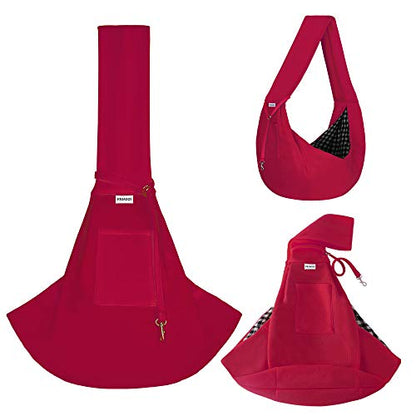 FDJASGY Small Pet Sling Carrier-Hands Free Reversible Pet Papoose Bag Tote Bag with a Pocket Safety Belt Dog Cat for Outdoor Travel (Red) - color: Red