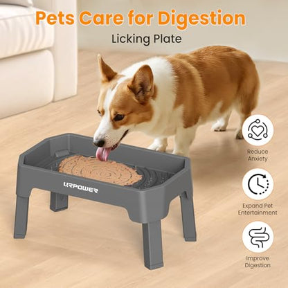URPOWER 3-in-1 Elevated Dog Bowls - Mess Proof Double Deck 4 Height Adjustable Raised Stand with 2 Stainless Steel Food Bowls & Licking Plate for Small, Medium & Large Dogs - color: Grey, size: Large