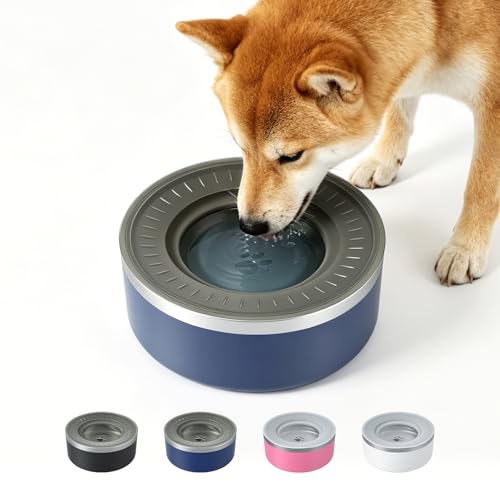 WENBOKMIN Stainless Steel Dog Water Bowl, Slow Dog Bowls with Non Slip Bottom, No Spill Detachable and Easy to Clean, Keep Xerosis Pilorum, 64oz, Blue - color: Blue