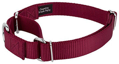 Country Brook Petz - Burgundy Martingale Heavyduty Nylon Dog Collar and Double Handle Leash (1 Inch, Medium) - color: Burgundy, size: Medium (Pack of 1)