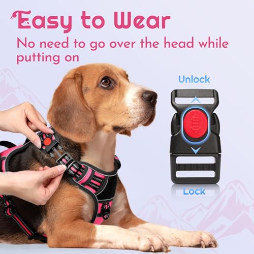 Eagloo Dog Harness Medium Sized, Easy Wearing with 3 Buckles, Adjustable No Pull Pet Harness with 2 Rings for Walking, No Chock Reflective Soft Padded Vest with Control Handle, Pink & Black, M - color: Pink & Black, size: Medium