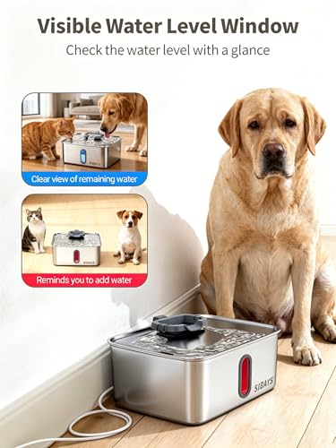SIBAYS 4Gal/15L Dog Water Fountain for Large Dogs, Stainless Steel Large Pet Water Fountain, Ultra Quiet Automatic Dog Water Bowl Dispenser with Water Level Window and LED Light(FS78, Silver-Grey) - color: Silver-Grey