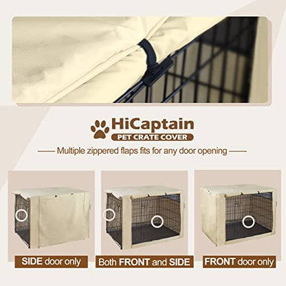 HiCaptain Dog Crate Cover 42.0" L x 28.0" W x 30.0" H with Breathable Mesh, Durable Heavy Duty Kennel Cover, Dual Zippered Panels, Windproof Waterproof UV-Resistant(Beige) - color: Beige, size: 42.0"L x 28.0"W x 30.0"H