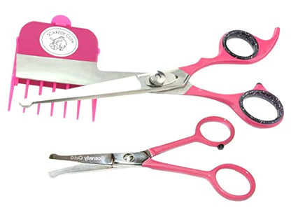 Scaredy Cut NO Buzz Dog Clippers, Tiny Trim Safety Scissor. A Silent Low Noise Pet Grooming Clipper, Right Handed Pink - color: 17pc Rh + Tiny Trim Pink