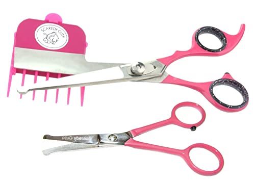 Scaredy Cut NO Buzz Dog Clippers, Tiny Trim Safety Scissor. A Silent Low Noise Pet Grooming Clipper, Right Handed Pink - color: 17pc Rh + Tiny Trim Pink