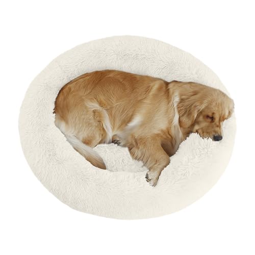 Bunlitent 39 inch Calming Dog Bed, Donut Dog Bed for Large Sized Dog, White | Plush Anti-Anxiety, Donut Shape, Warming Cozy, Round Cuddler Nest, Soft Cute,Marshmallow Cuddler Nest Pet Bed - color: White, size: 39"L x 39"W x 8"Th