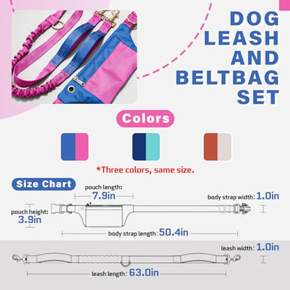 Hands-Free Dog Leash: Versatile Color-Block Bungee for Large & Multi-Dog Walking, Modular Tech-Pouch, Sponge-Padded Waist Belt for Running, Hiking & Urban Strolls (Pink) - color: Pink