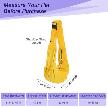Dog and Cat Sling Carrier Up to 16.5 Lbs, Hand-Free Reversible Pet Sling Carrier with Adjustable Strap and Pocket, (Yellow, 1 Pcs) Intended for Hiking/Camping/Traveling - color: Yellow