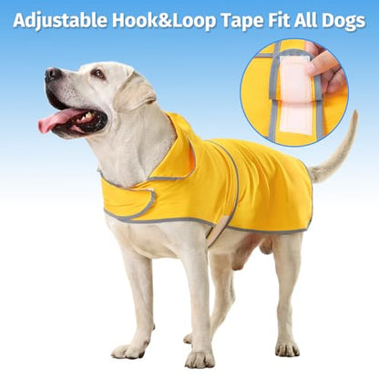 Dog Raincoat, Waterproof Dog Rain Jacket with Hood, Adjustable Rain Coat Poncho with Reflective Strips & Leash Hole for Large Medium Small Dogs Puppies, Lightweight Pet Clothes - color: Yellow, size: X-Large