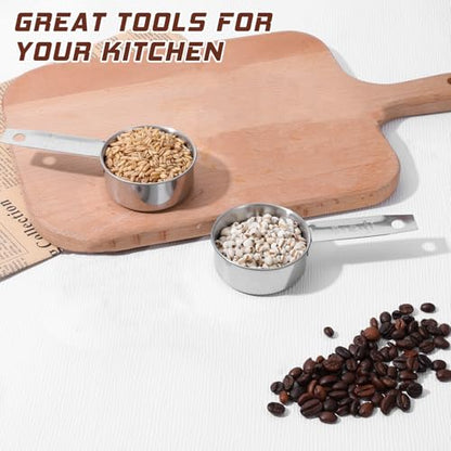 2 Pcs 1/4 Cup Stainless Steel Measuring Cup, 60 ml 2 oz Stainless Steel Measuring Cups Metal Coffee Scoop Cat Food Scoops for Wet and Dry Ingredients Cooking Baking Kitchen, Dishwasher Safe - size: 1/4 Cup