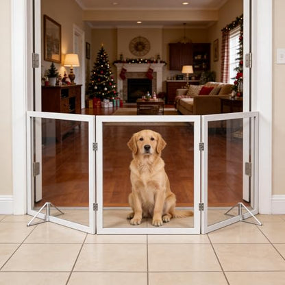 Extra Wide Clear Dog Gate 24" Tall Clear Acrylic Freestanding Dog gate Transparent Pet Gate for Doorways Stairs 3 Panel(55"-70" W) - size: 24"H x 72"W (3 Panels x 24"W Each)