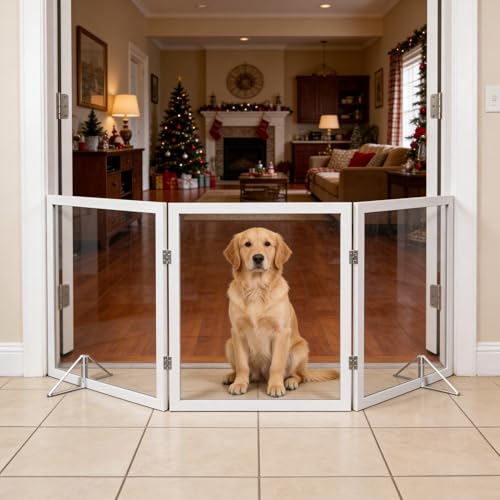 Extra Wide Clear Dog Gate 24" Tall Clear Acrylic Freestanding Dog gate Transparent Pet Gate for Doorways Stairs 3 Panel(55"-70" W) - size: 24"H x 72"W (3 Panels x 24"W Each)