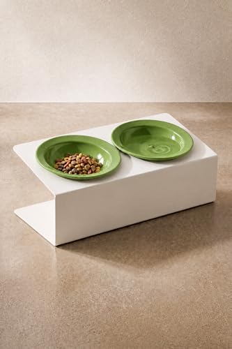 Elevated Cat Bowls 3.4 oz x2, Raised Cat Bowl Stand, Ceramic Cat Food and Water Bowl Set for Cats and Small Dogs (Green) - color: green