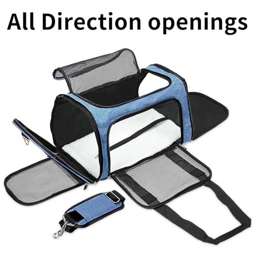 Soft-Sided Cat/Dog/Pet Carrier, Collapsible Pets Travel Carriers for Big Cats/Small Dogs with Shoulder Strap & Removable Mat, Mesh Puppy Carry Bag, Up to 25 Lbs (Blue) - color: BLUE, size: 20"L x 13"W x 13"H