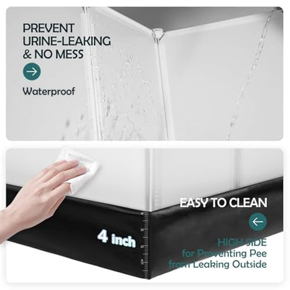 MEEXPAWS Dog Pee Pad Holder Foldable with Dog Litter Box Enclosure High Wall, Puppy Pad Holder Tray Liner Base with DIY Splash Guard, Indoor Dog Potty for Medium to Large Dogs, Leak-Proof, Easy Clean - size: Large - 33'' x 22''