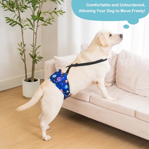 3 Pack Avont Dog Belly Bands Diapers Male with 1 Detachable Suspender, Reusable Washable Boy Doggie Pee Wraps with Harness, Separable Shoulder Strap Escape Proof & Non-Slip -Space Theme M