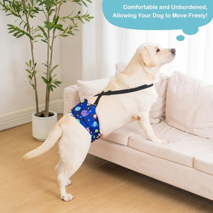 3 Pack Avont Dog Belly Bands Diapers Male with 1 Detachable Suspender, Reusable Washable Boy Doggie Pee Wraps with Harness, Separable Shoulder Strap Escape Proof & Non-Slip -Space Theme M