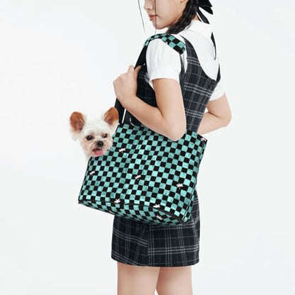 Dog Purse Carrier with Safety Hook - Foldable & Hands-Free Dog Cat Carrier Bag for Subway, Travel, Shopping up to 20lbs,Copperplate Checkerboard - color: Copperplate Checkerboard