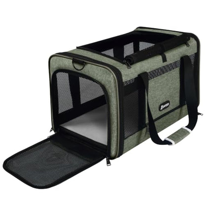 GAPZER Medium Cat Carrier Bag Lightweight, Soft-Sided Small Pet Carry Crate Teacup Breed Dogs, Top Loader Yorkie Kennel Sturdy Durable Mesh up to 15 lbs for Indoor House Dark Green - color: Olive